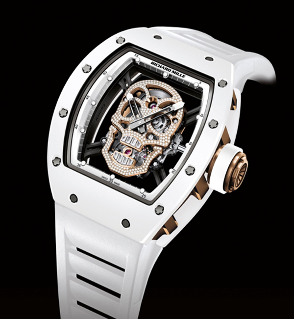 Replica Richard Mille RM052 Gold white skull Toutuo flywheel Watch